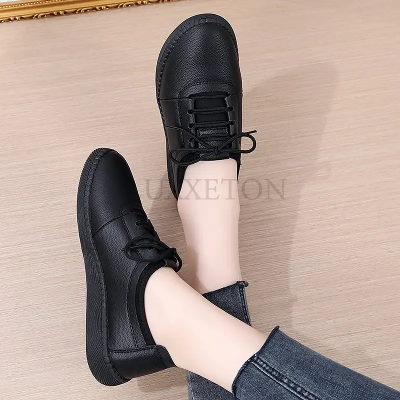 Genuine Leather Shoes Woman Spring Ladies Shoes Slip On Ballet Flats Sneakers Women Oxford Shoes Plus Size Moccains