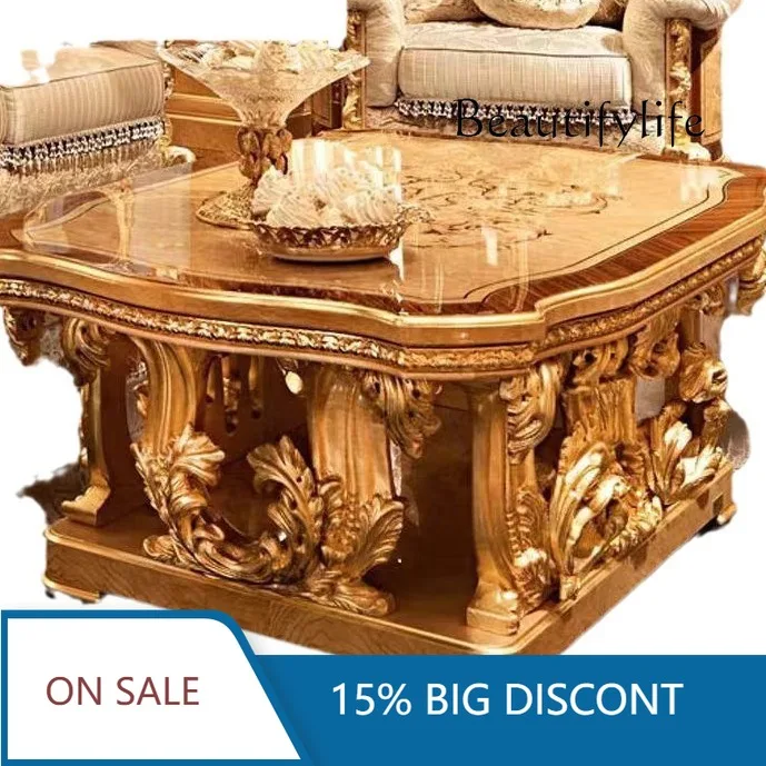 

Новый китайский классический резной журнальный столик класса люкс для большой виллы, из массива дерева с золотой фольгой, для гостиной, домашний, премиум-класса X