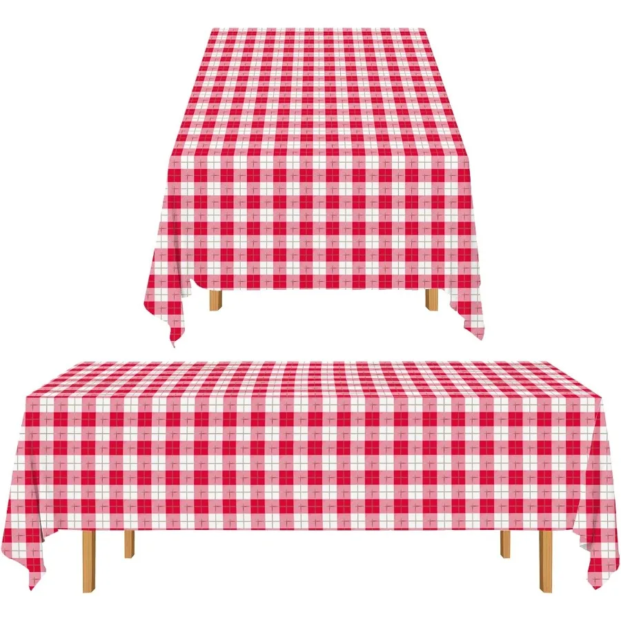 Tovaglia impermeabile rettangolare a quadretti rossi bianchi da 3 pezzi 54X108 pollici Tovaglia in plastica usa e getta con stampa in oro per Easte