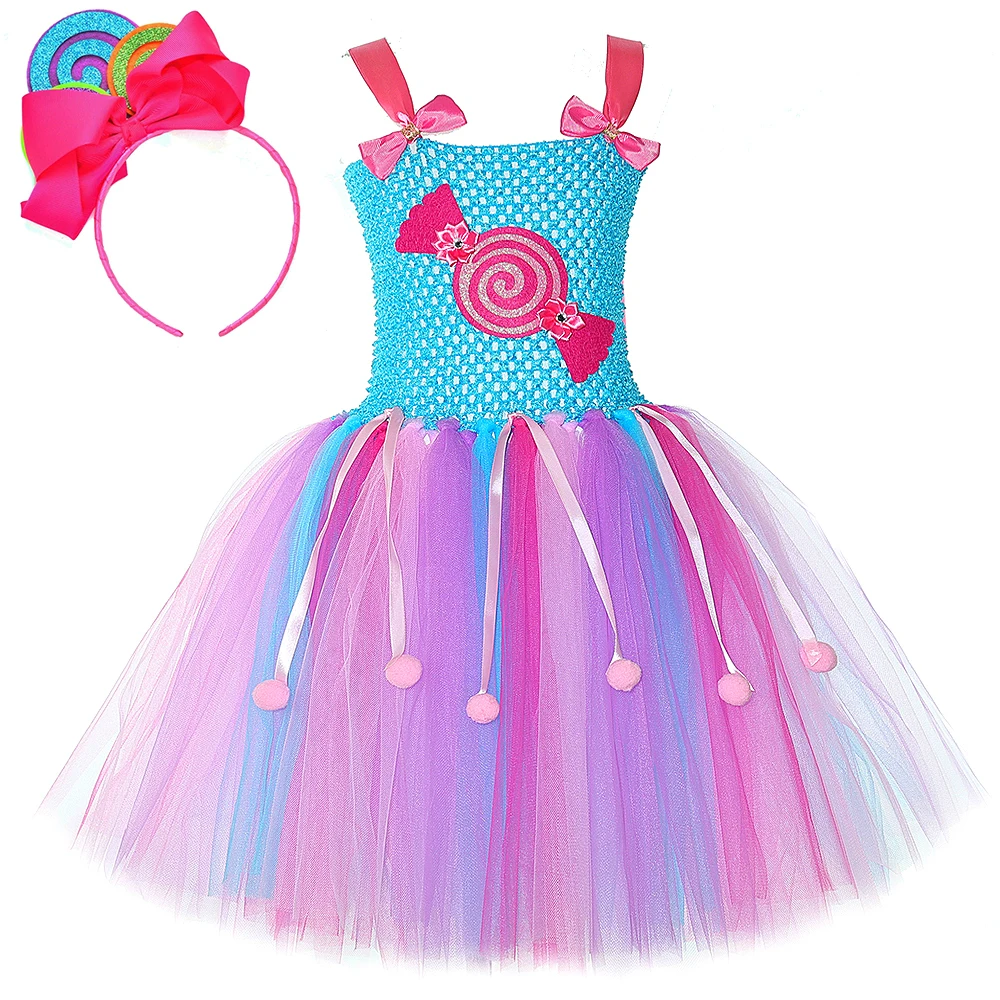 

Candy Lollipop Princess Dresses for Baby Girls Candyland Birthday Costumes for Kids Lollypop Party Outfit with Bowknot Hair Bow