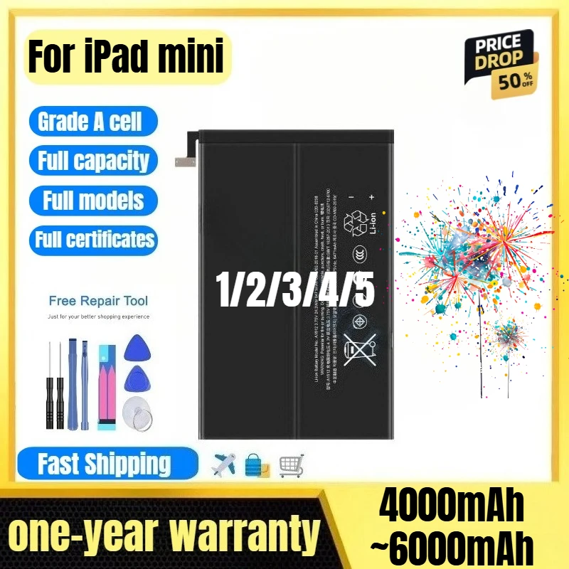 

A1445/A15125 for IPad MINI1/2/3/4/5 Tablet Battery High Quality High Capacity Battery Replacement Bateria Grade A Cell with Tool