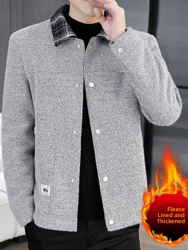 

Новая повседневная куртка для мужчин с воротником-стойкой, на флисовой подкладке, утепленная, теплая верхняя одежда из полиэфирного волокна