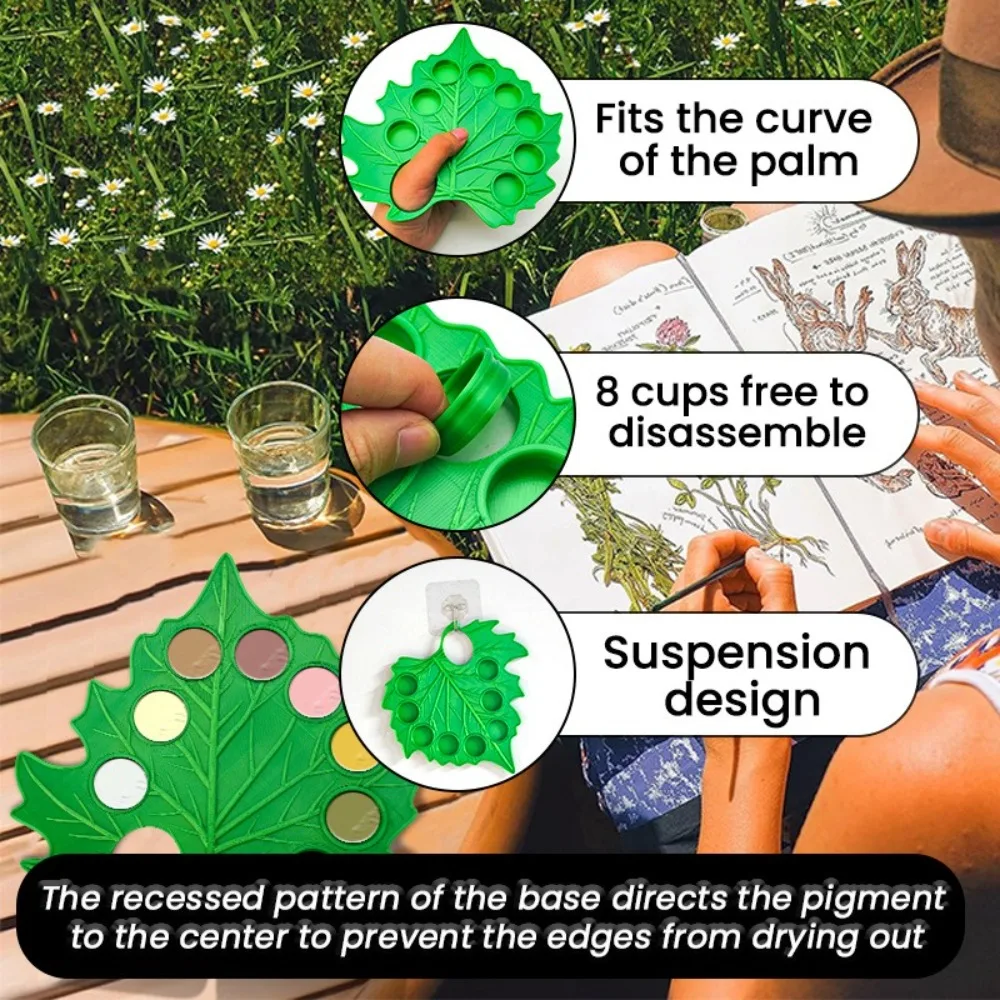 Portable Green Leaf Watercolor Palette Reusable Removable Paint Palette Plant Shape Drawing Tool Oil Paint