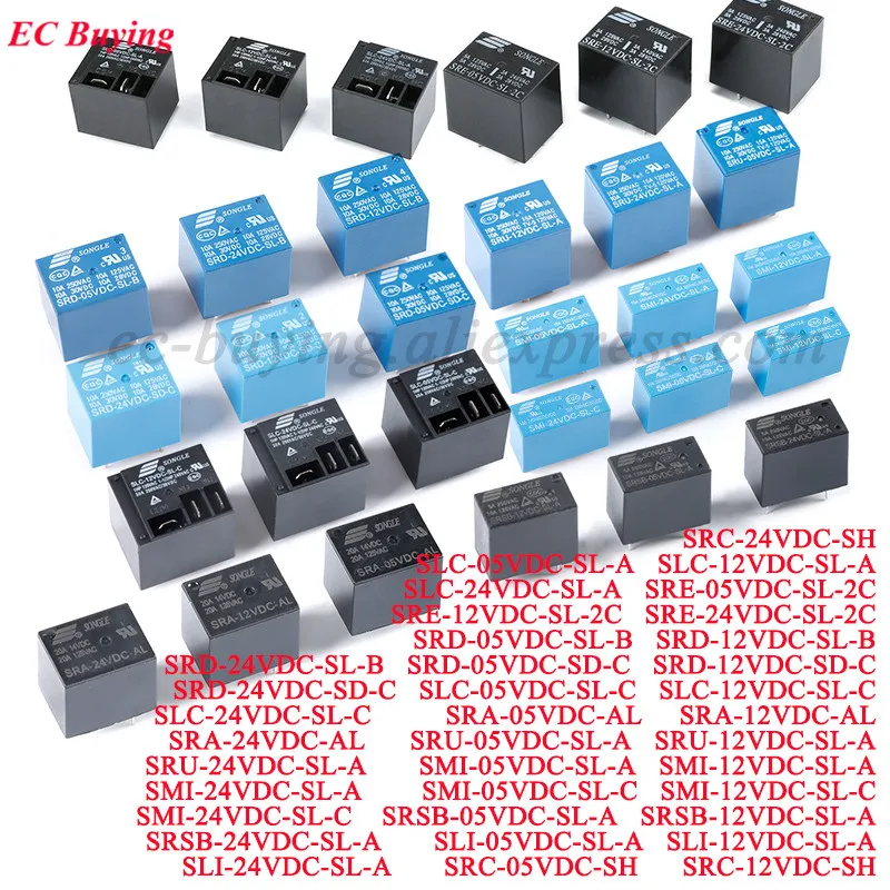 1-10Pcs SRA-05VDC-AL CL SLC SRU SMI SRSB SLI-12VDC-SL-A/-C SRE 2C SRC SRD-24VDC-SL-B SD-C 4Pin 5Pin 5V 12V 24V 10A 20A 30A Relay