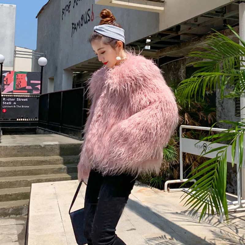 Fur & Faux Fur 2024 New Fashion Imitation Beach Wool Women\'s Fur Coat Winter Solid Color Lapel High Quality Women Fur Coat H174