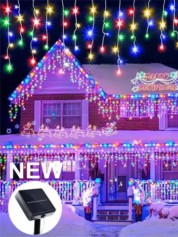 NEW 162/96LED Solar Icicle Outdoor Christmas Lights 8 Modes Waterproof Fairy Lights for Home Party Halloween Holiday Decoration
