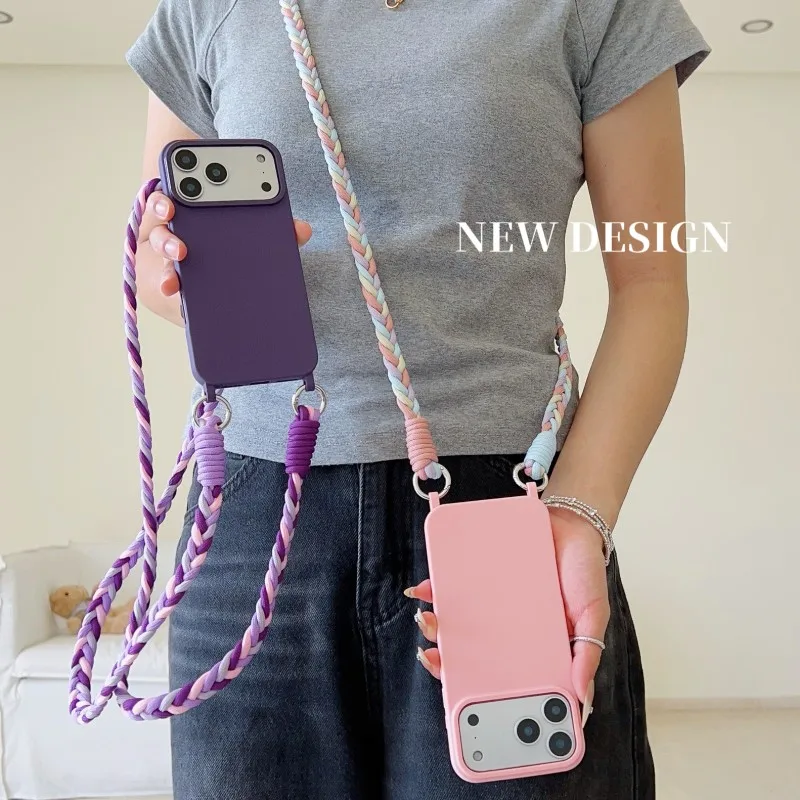 Modische Handyhülle mit Lanyard für iPhone 17 Pro Max 18 14 12 11 13 15 16 Plus Air, stoßfeste Candy Crossbody Halskordel, geflochtener Riemen, Schutzhülle – Detail 6