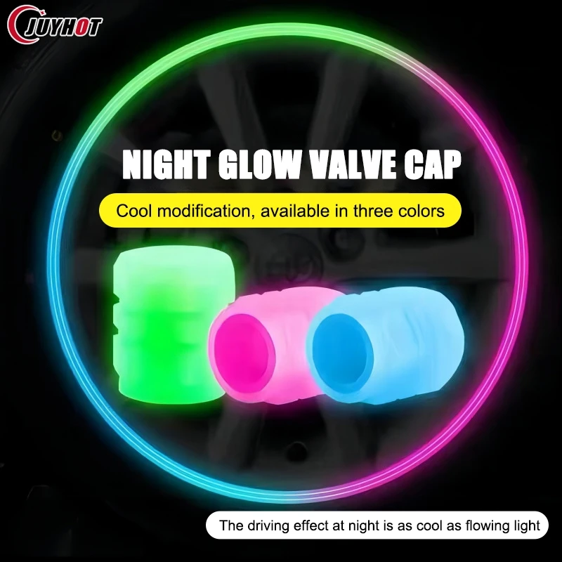 Luminous Car Tire Valve Caps Wheel Tyre Rim Stem Covers Dustproof Waterproof For Auto Motorcycle Bicycle Glow In The Dark