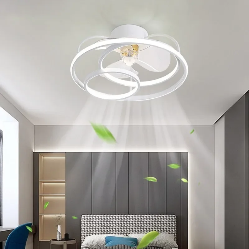 

New Scandinavian Ceiling Fan Living Room LED Luster Invisible Light Bedroom Remote Control Reversible Blade Home Decor Fan Lamps