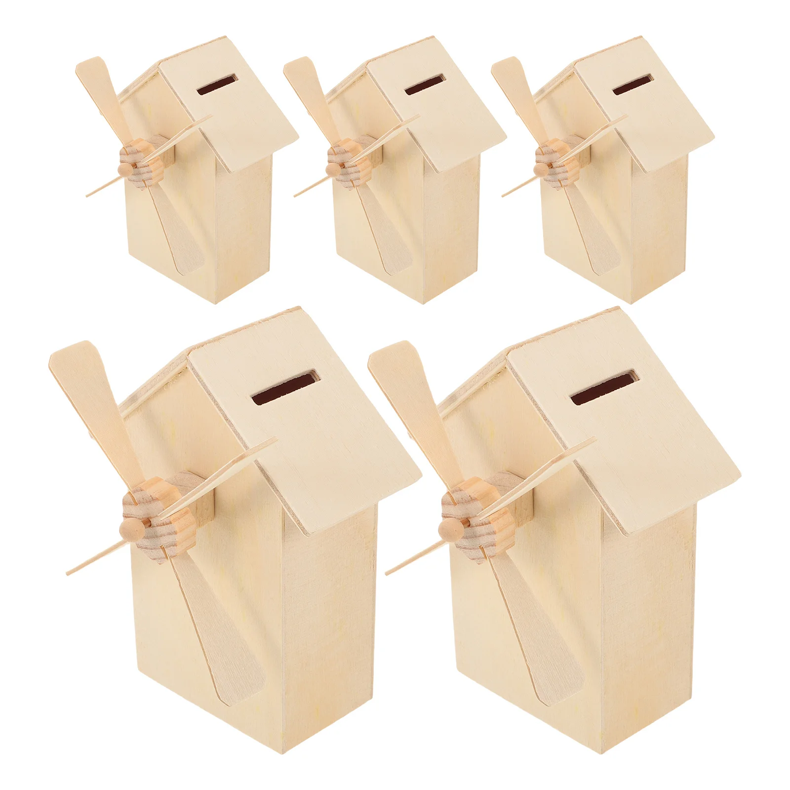 

5Pcs DIY Wooden Windmill Piggy Bank Unfinished Craft Kit for Kids Personalized Paintable Coin Bank Unique Savings Gift