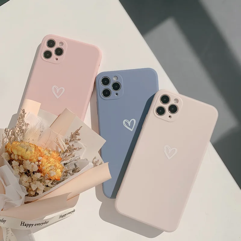 Süße Liebesherz-weiche Silikon-Handyhülle für iPhone 16 15 14 13 12 Mini 11 Pro Max X XR XS Max 8 7 Plus Matte stoßfeste Abdeckung