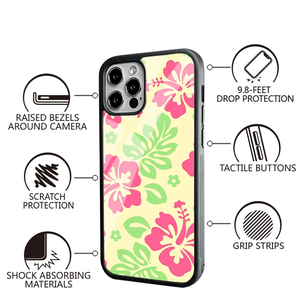 Hibiscus Retro Hawaiian Flower Phone Case For IPhone 11 12 13 14 15 Plus Pro Max Mirror Acrylic PC TPU Cover