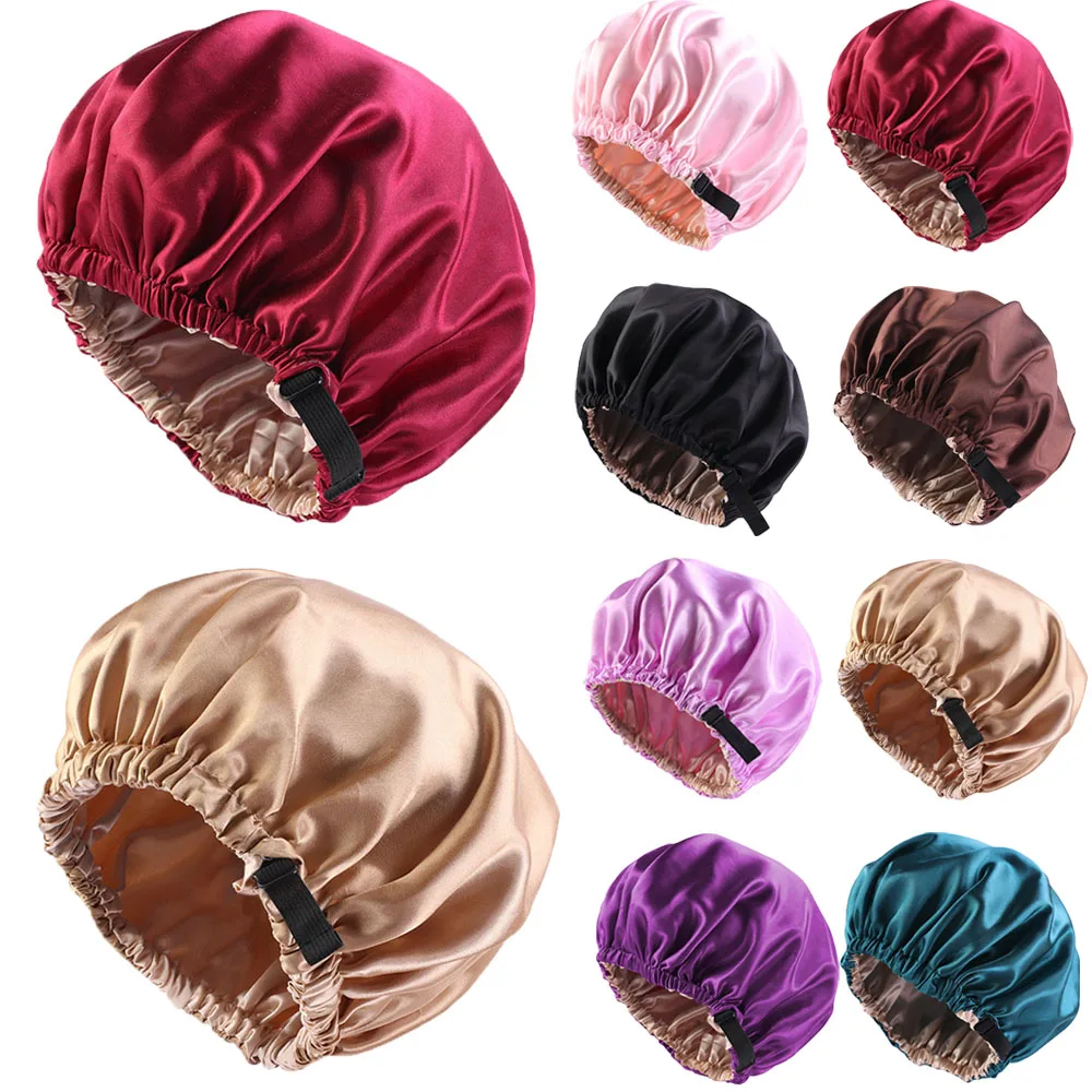 Reversible Satin Bonnet Hair Caps Double Layer Adjust Sleep Night Cap Head Cover Hat For Curly Springy Hair Styling Accessories