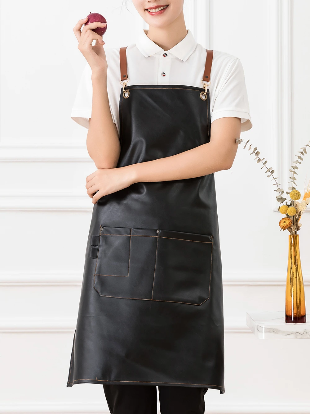 fashion faux leather apron coffee shop and barber chef protective suit apron Cooking Kitchen Apron men\'s and women\'s apron