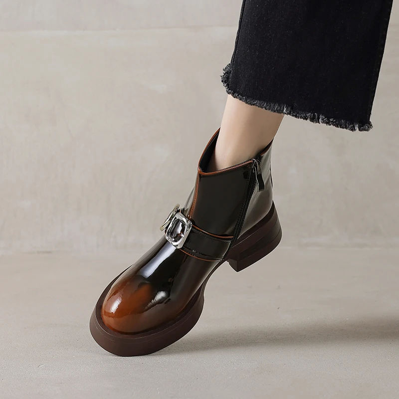 AIYUQI Women's Ankle Boots Vintage 2025 New Thick Heel Cowboy Boots For Women Large Size Round Toe Female Biker Boots