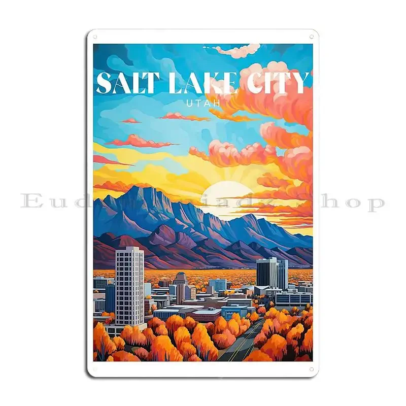 Salt Lake City Utah Travel Print Metal Sign Wall Mural Kitchen Personalized Cinema Bar Tin Sign Poster