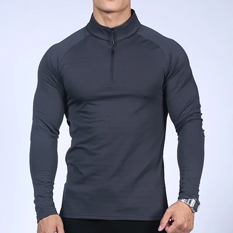 Fitness Trainer Sports Tops Men\'s Quick Dry Sweatshirt Outdoor Hiking and Trekking T-shirt Running Workout Half Zip Clothes