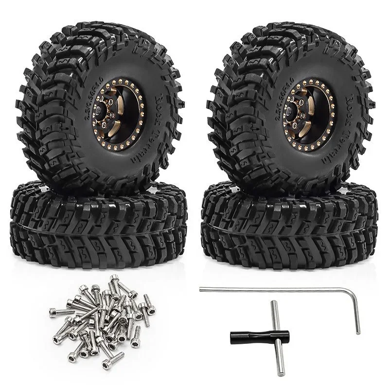 4pcs 63mm 1.0" Metal Beadlock Wheel Tire Set For 1/18 RC Crawler Car  SCX24 FMS Ascent-18  Upgrade Parts Accessories