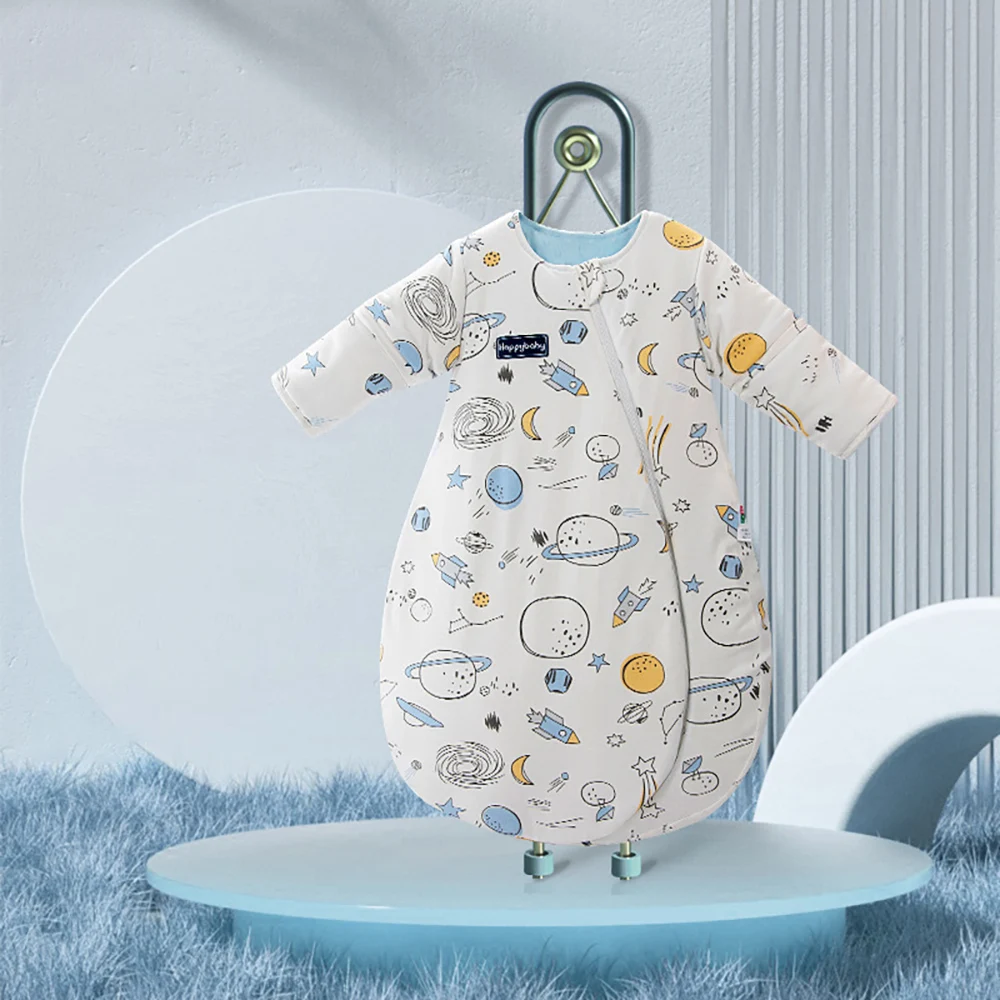 Saco de dormir con estampado de estrellas para niños, mangas extraíbles de burbujas, edredón grueso antipatadas, ropa de dormir cálida para niños,