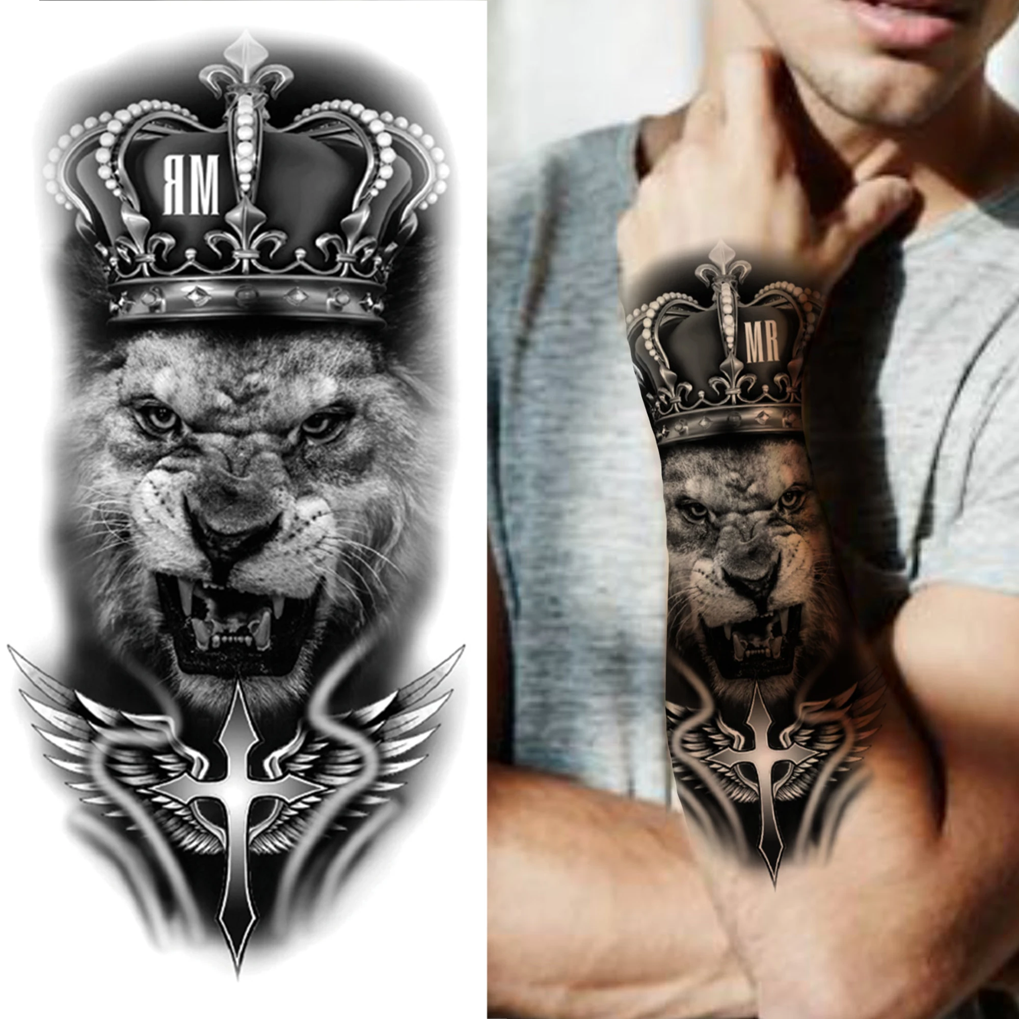 Vízhatlan esőköpény Ideiglenes tetováló matrica Erdő sled Tigris Drukker Flash’s Theme tattoos Nők Leopárd Beleöl Koronáz Alapanyag Művészet kart Hamisít tatoo férfiak