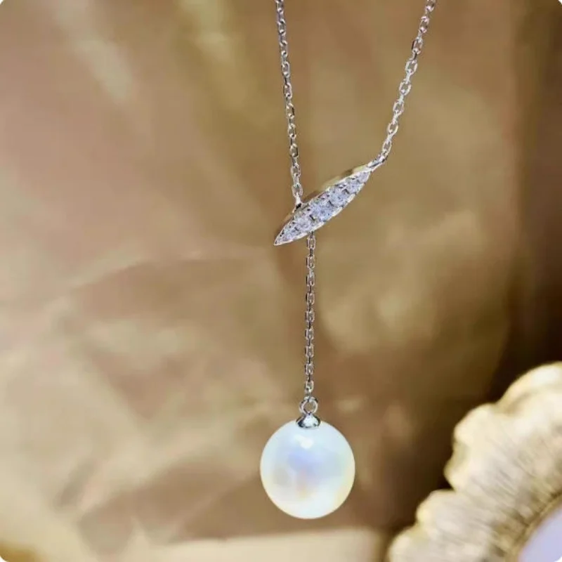 

Великолепное ожерелье с подвеской из натурального белого жемчуга Южных морей класса АААА, 8-9 мм, серебро 925 пробы