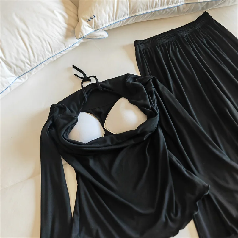 

Нагрудник, рубашка с длинными рукавами, комплекты брюк, новая одежда для сна из модала для отдыха, элегантные осенне-зимние домашние пижамы, женская одежда для сна