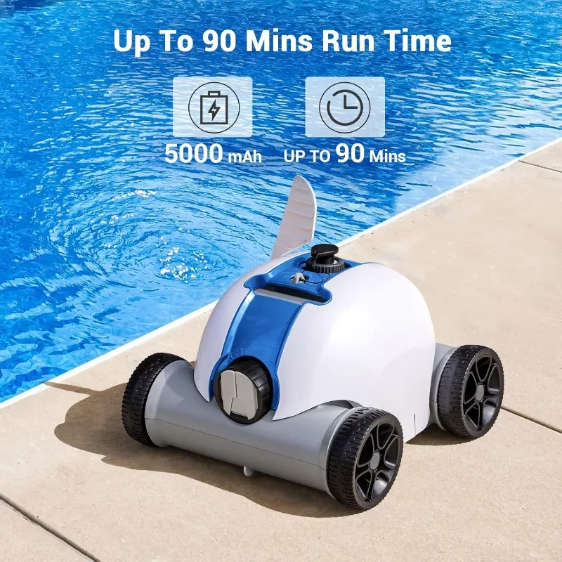 Automatic Pool Vacuum with 60-90 Mins Working Time, Rechargeable Battery, IPX8 Waterproof for Above/In-Ground Swimming