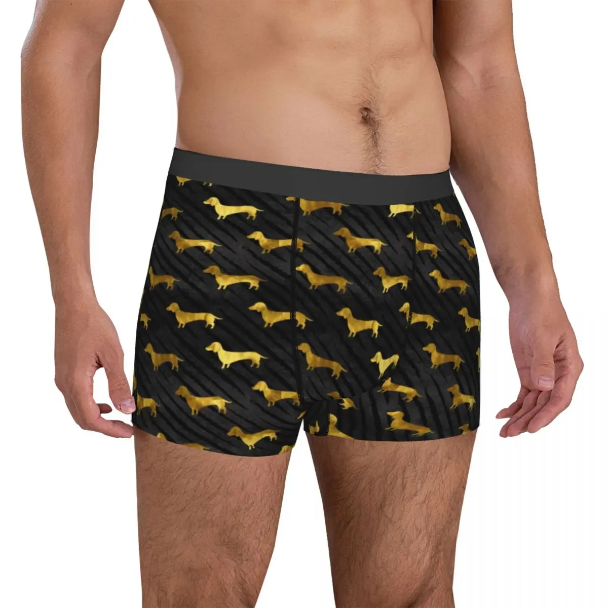 Dachshund Underwear Black and Gold Dog Male Underpants Design Comfortable Boxershorts Hot Shorts Briefs Plus Size