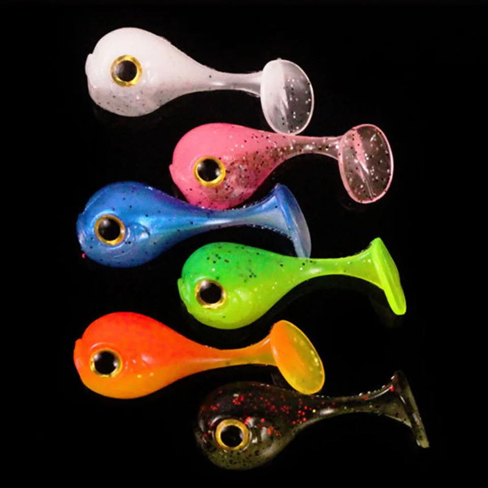 

10 PCS Big Head T Tail Bait Soft Fishing Lure Double Color Artificial Silicone Attractive 3D Eyes Shinner Fish Tackle