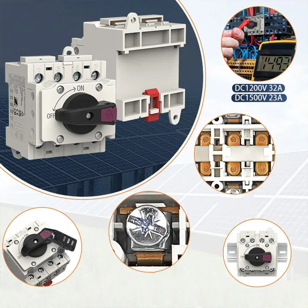 DC Solar Disconnect Switch with Flame Retardant Properties 32A DC1000V Reliable Electrical Isolator for Power Distribution