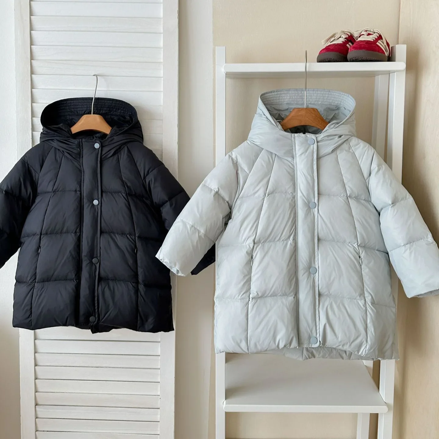 OLEKID 2026 Winter Children Duck Down Jacket 2-10Yrs Kids Girls Thick Hooded Jackets Plush Teens Boys Mid-length Outerwear Coats