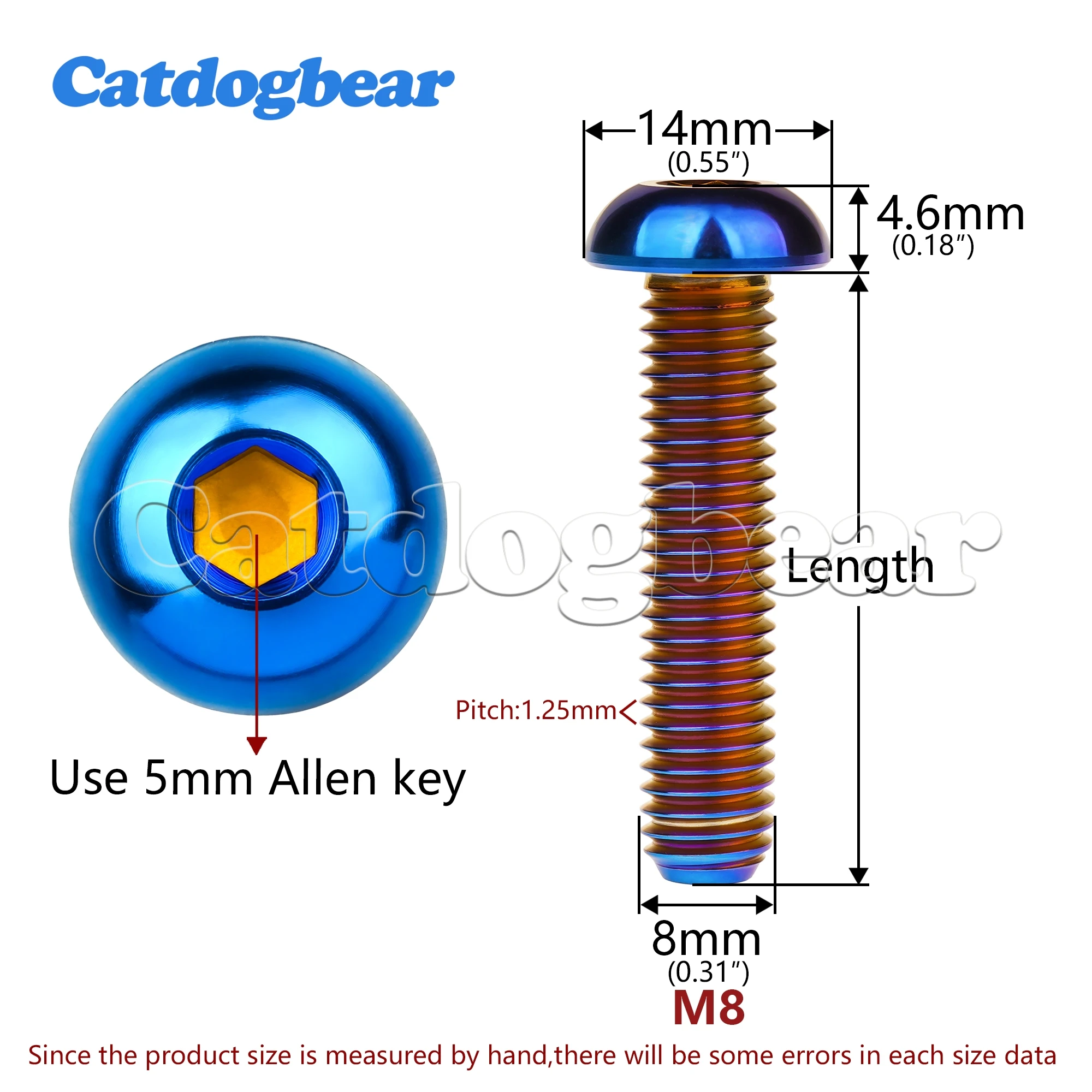 Catdogbear 4PCS Titanium Bolt M8x15 20 25 30 35mm Allen Key Head Screws
