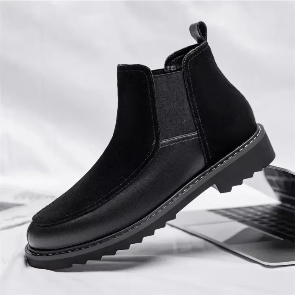 Leather Boots for Men\'s 2026 Winter New Leather British Style Chelsea Mens Botas Trend Versatile Shoes Plush High Top Male Boots