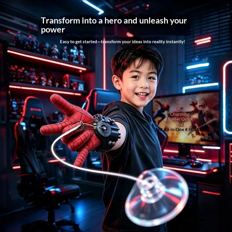Spiderman Silk Launcher Automatic Retracting Rope Ejector High Tech Toy Halloween Scene Collection Ornament Model Birthday Gift