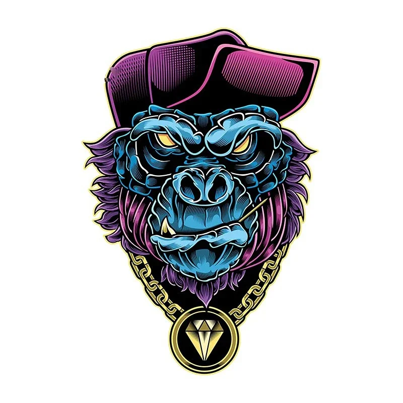 Hip Hop Gorilla Head Vinyl Car Sticker Bicycle Creative Laptop Helmet Luggage Decoration Creative Strange Monkey Decal 13cmX 9cm