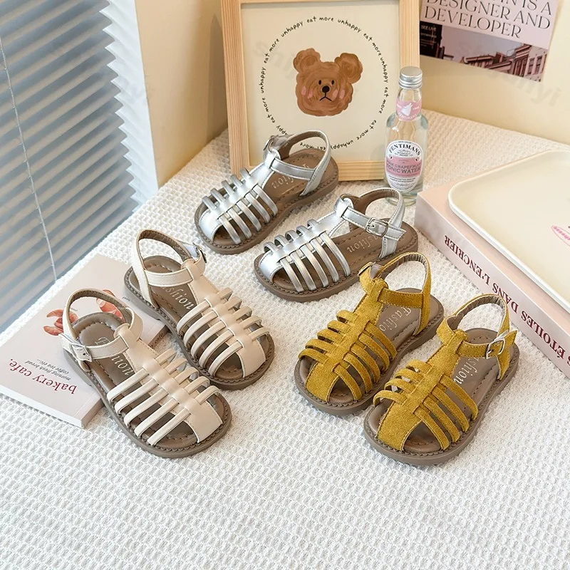 

Toddler Girls Roman Sandals Children Soft Sole Non-slid Sandal 2025 Lightweight Closed Toe Ankle Strap Hollow Out Kids Shoes