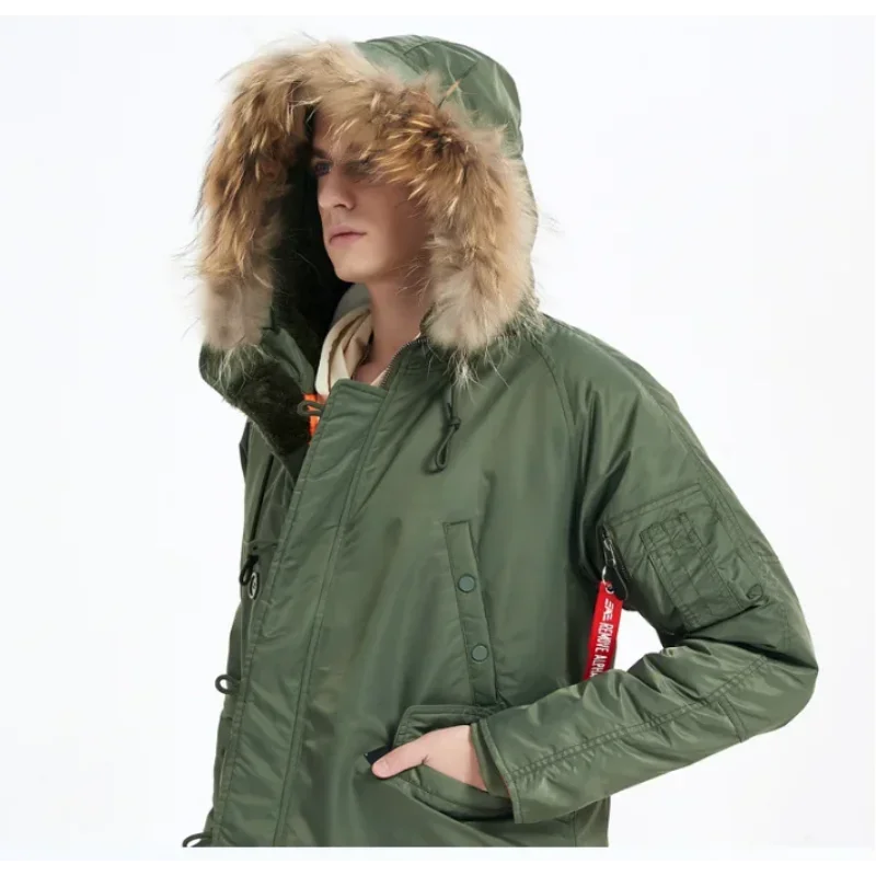 

Military Fur Hood Warm Tactical Bomber Army Korean Thick Parka Bomber Jacket Pilot Jacket Winter Puffer Men Long Parkas Coat