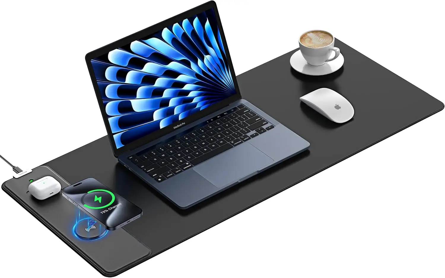 Mouse Pad with 15W Fast Wireless Charging, 31.5x11.81 XL Large Gaming Waterproof Desk Pad with Ultra-Smooth Surface,