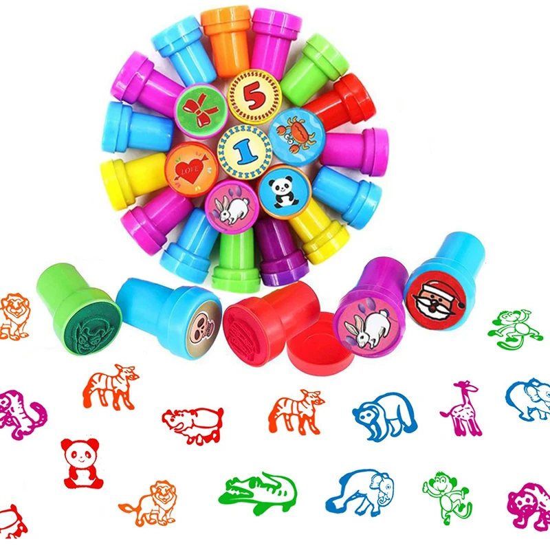 10PCS Cartoon Self-ink Animal Stamps Kids Gift Birthday Party Favor Guest Souvenir Giveaway Children Prizes Festival Party Gifts