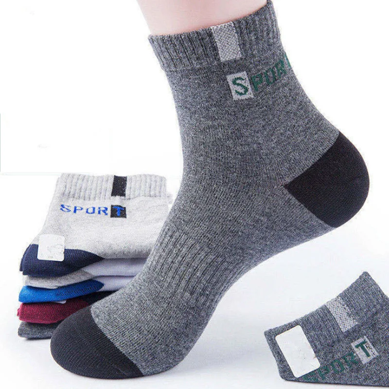 Calcetines de algodón para hombre, medias antideslizantes de tubo medio, absorbentes de sudor, suaves y transpirables, 5 pares