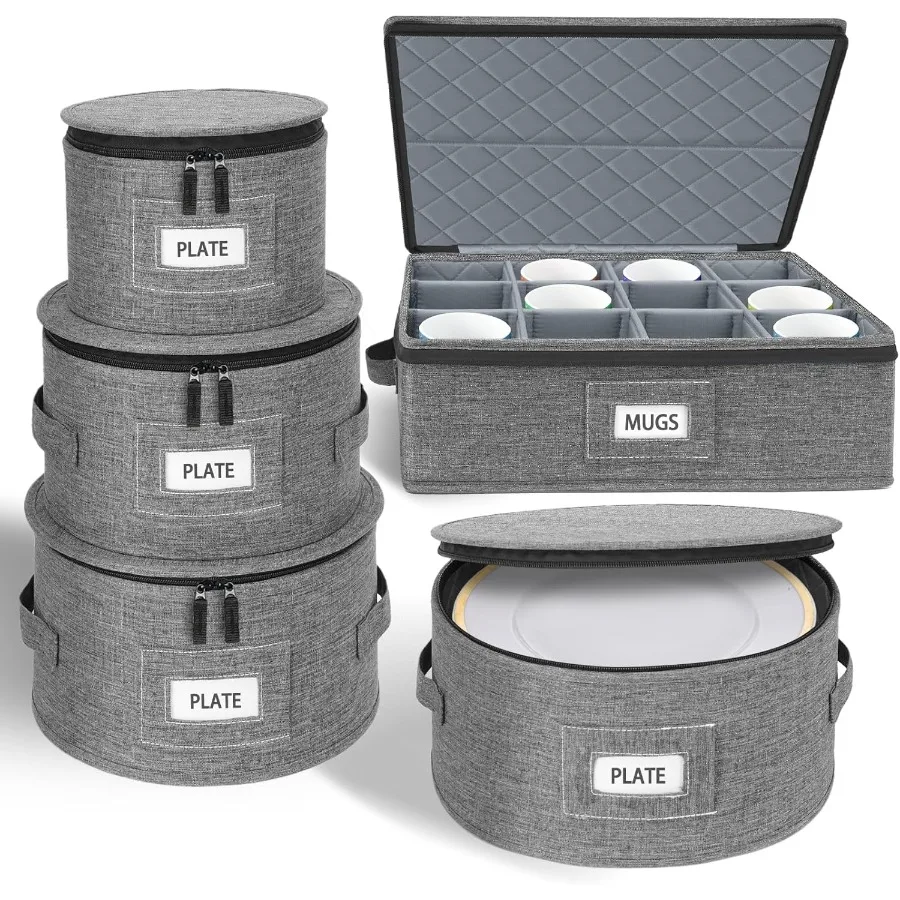 

Усиленные китайские контейнеры для хранения Cirhy, набор органайзеров для посуды и кружек из 5 предметов со стеганой подкладкой и фетровыми разделителями