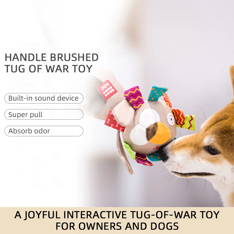 GiGwi Cute Pet Dog Plush Toys with Handle Squeaky Toy Interactive Training Doll for Medium and Large Dogs Durable Chew Toy