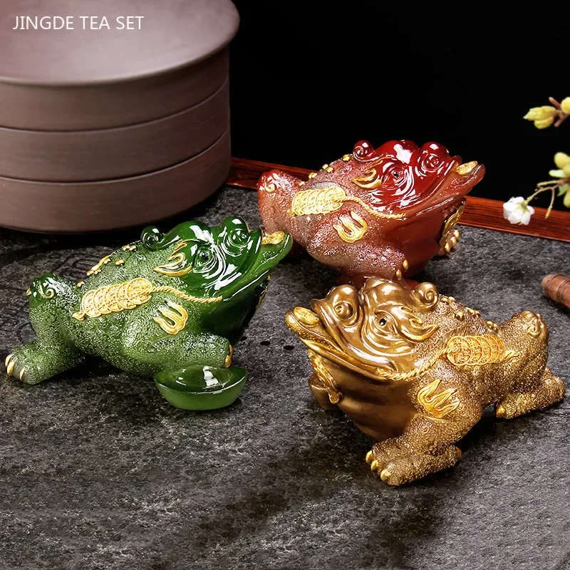 Resin Color-changing Tea Pet Feng Shui Gold Toad Decoration Can Raise Animal Model Ornaments Tea Table Decorative Crafts