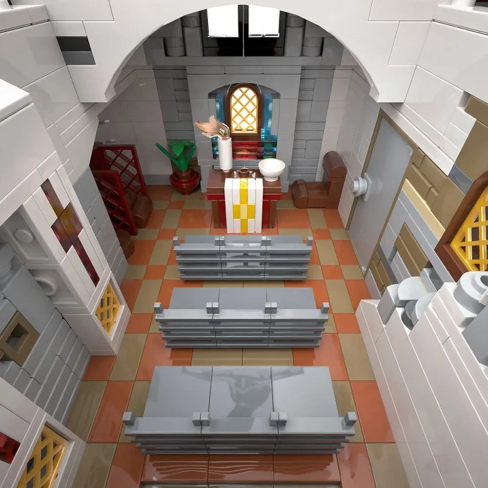 MOC 벽돌 건축 스트리트 뷰 Adalbert의 교회 모델 빌딩 블록 중세 교회 조립 퍼즐 DIY 장난감 어린이 선물