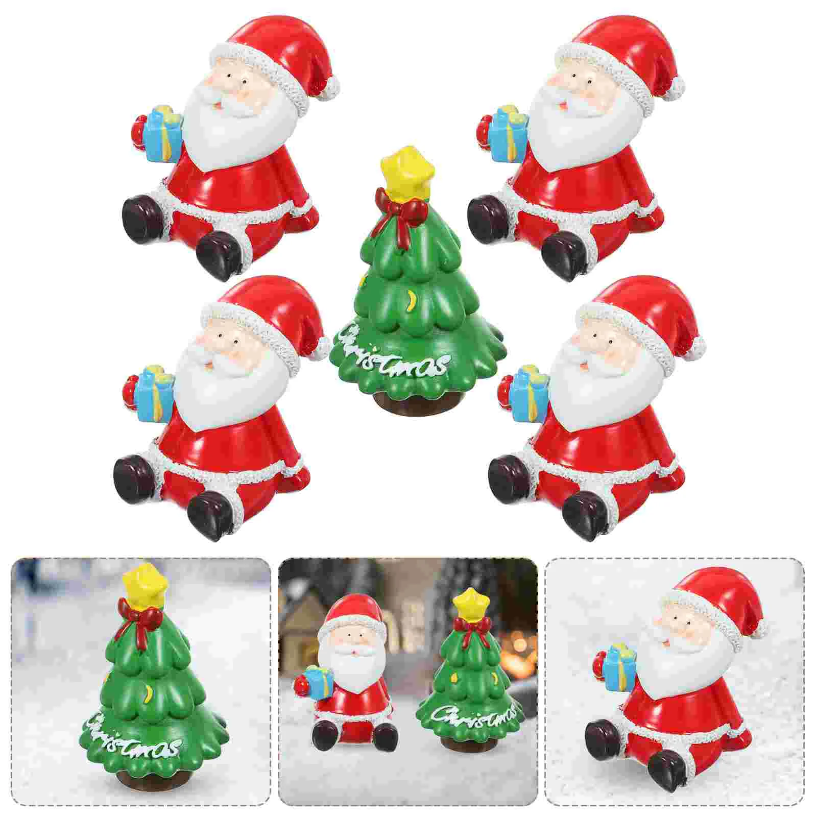 5 Pcs Suite Santa Claus Snowman Resin Ornament Elder Tiny Animal Figurines Mini Xmas