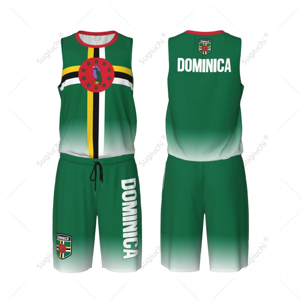 

Мужской комплект баскетбольного трикотажа с флагом Доминики, сетчатая рубашка и брюки без рукавов