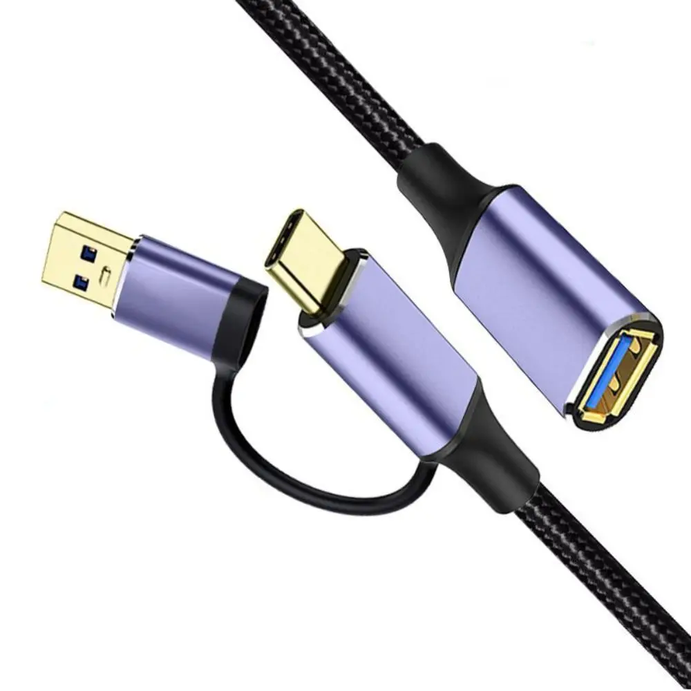2 in 1 Type-C 3.2 To USB A 3.0 Cable Male To Female High Speed OTG Adapter Line Wear Resistant Braided Wire
