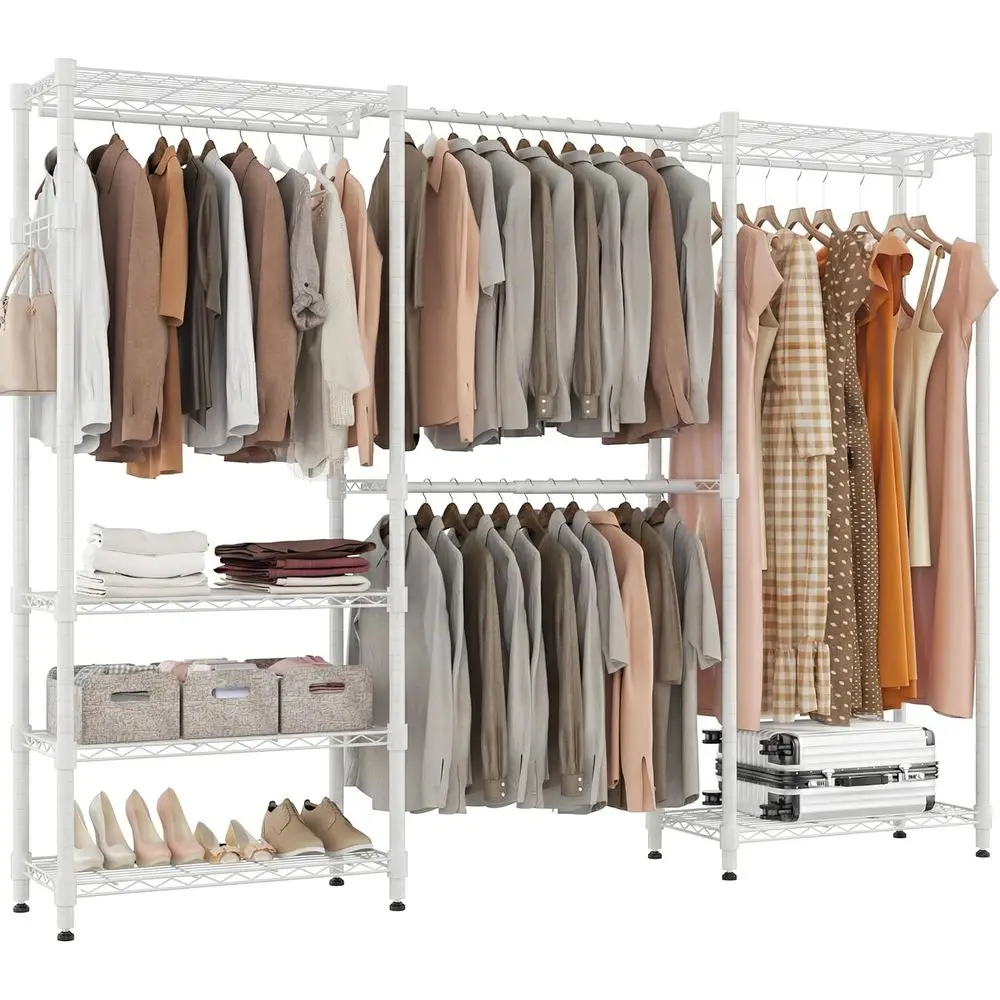 

Expandable Metal Closet Organizer with 4 Rods and 6 Shelves, Adjustable Width (White)