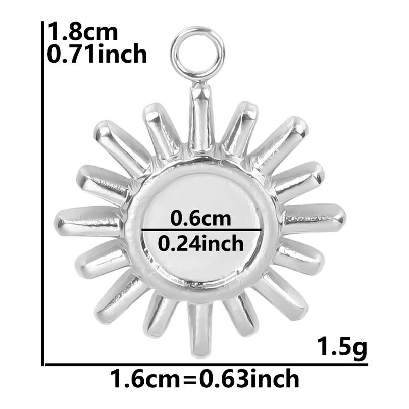 6pcs Silver Sun Charm Stainless Steel Jewelry Making