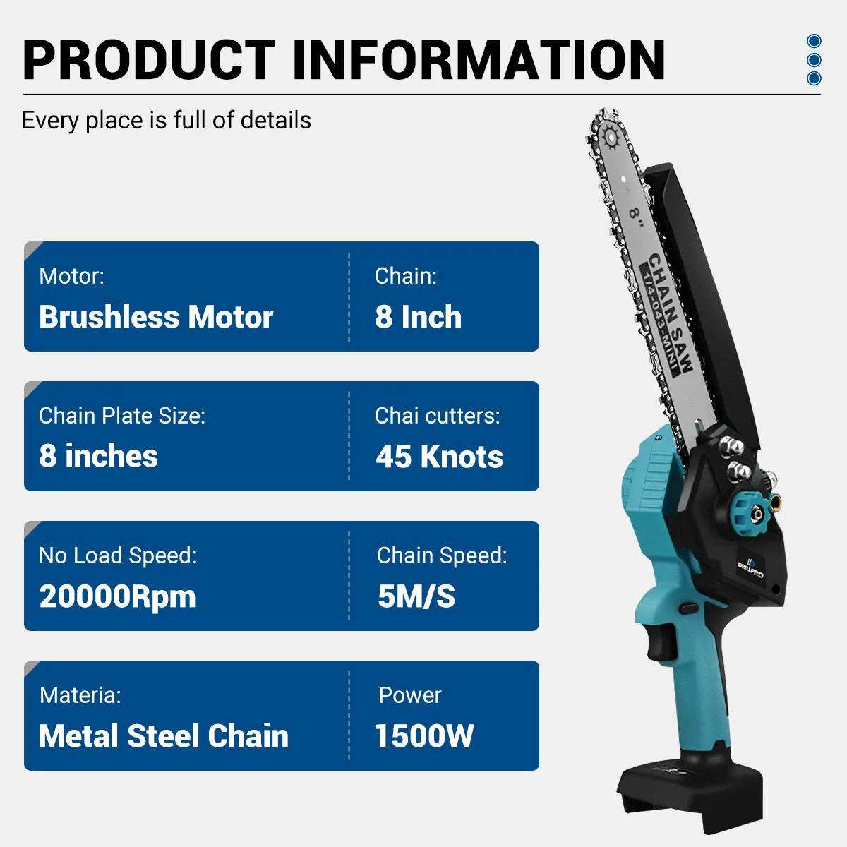 Drillpro เครื่องเลื่อยไฟฟ้าไร้แปรงถ่านไร้สาย, 8นิ้ว20000รอบต่อนาทีพร้อมน้ำมันสามารถตัดเลื่อยไฟฟ้าสำหรับแบตเตอรี่ Makita